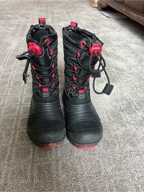 Boys Merrell Black Winter Boots with Red Accents